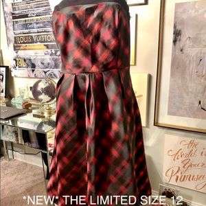 The Limited red and black printed strapless dress